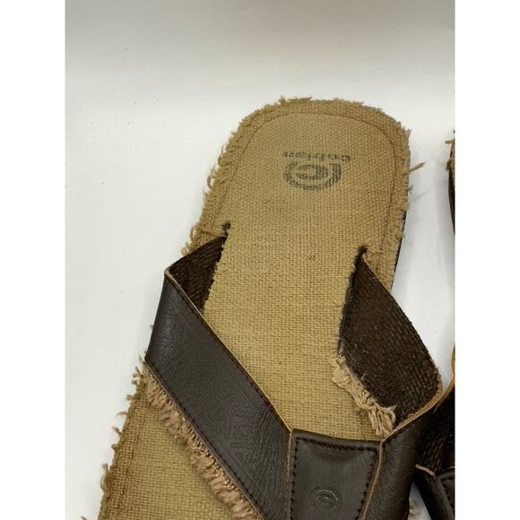 COBIAN Men's Brown Leather Distressed Flip-Flops SZ 10 - Picture 6 of 10
